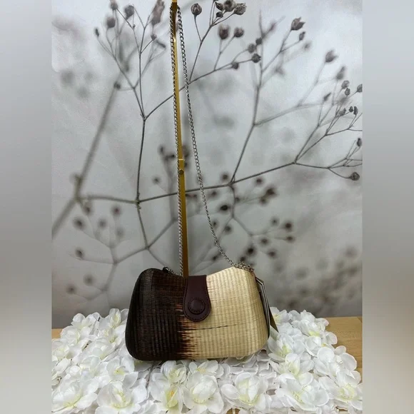 Vintage Le Sac Straw Round Hard Case Purse With Chain Handle NEW - Picture 2 of 9